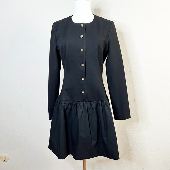 Ted Baker Dresses & Skirts - Ted Baker Mireya Black Drop Waist Button Front Mini Dress Long Sleeve Size S NEW